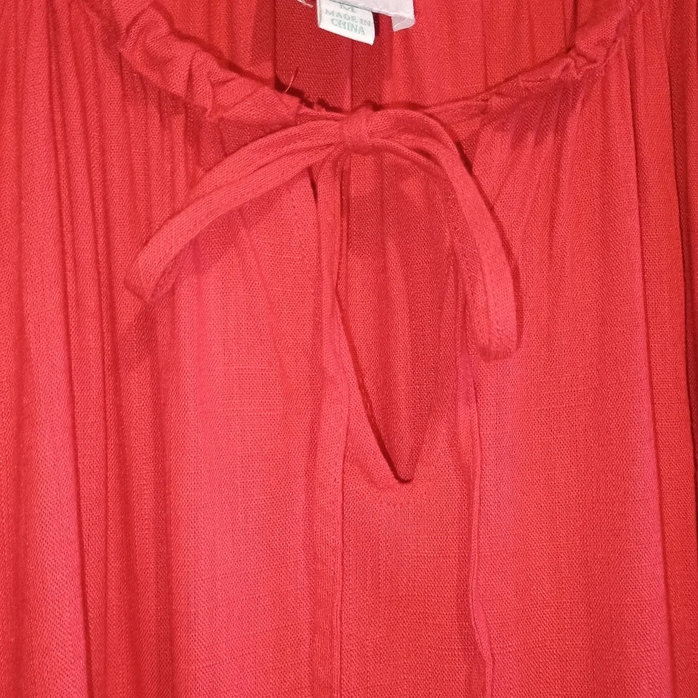 M Shopthemint Women’s Size M Red Linen Cotton Ruffle Peasant Tunic Dress Boho - Picture 9 of 13